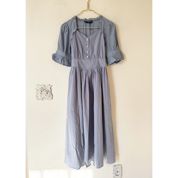 NWT Scarlet Darkness Blue Prairie Cottagecore Vintage Puff Sleeve Midi Dress S - Picture 2 of 7